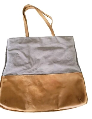 Hearth & Hand Magnolia Tan Canvas Leather Large Tote Bag Carry-All 17"x15.5~☆~ - Image 1 of 4