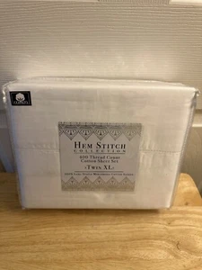 NIP Hem Stitch Collection White 400TC Twin XL Sheet Set 3pc  - Picture 1 of 5