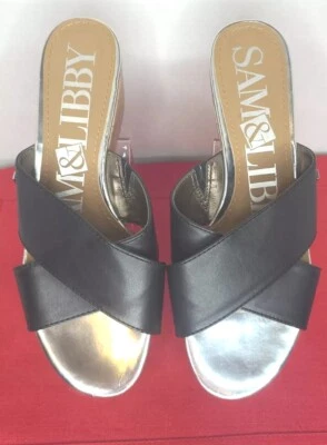 Sandalia de tacón de cuña de corcho Claudia SAM & LIBBY para mujer talla 9 1/2 M negra tostada Foto 1 de 4