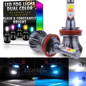 H11 H8 H9 H16 LED DRL Fog Light Bulbs Dual Color Strobe Flash White + Ice Blue - Bild 1 von 12