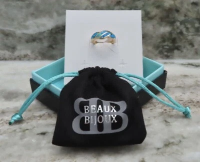 NUEVO CON ETIQUETAS, Beaux Bijoux, Anillo Onda Ópalo Azul Creado en Laboratorio Oro 14k, Talla 6 Foto 1 de 4