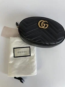 GUCCI Marmont Belt Bag Chevron Pouch Leather Black 476434 Purse 90189170 - Picture 1 of 9