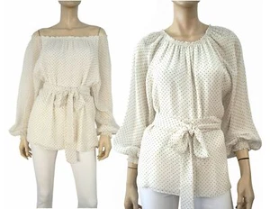 SOLER LONDON sz M Belted Polka Dot Silk Georgette Blouse Peasant Top BRAND NEW - Picture 1 of 5