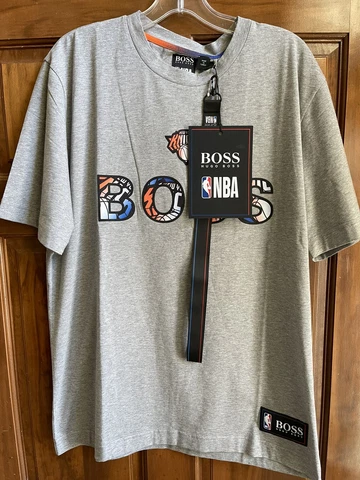 BOSS by HUGO BOSS Men's X NBA Knicks Crewneck T-Shirt Gray Medium Cover
