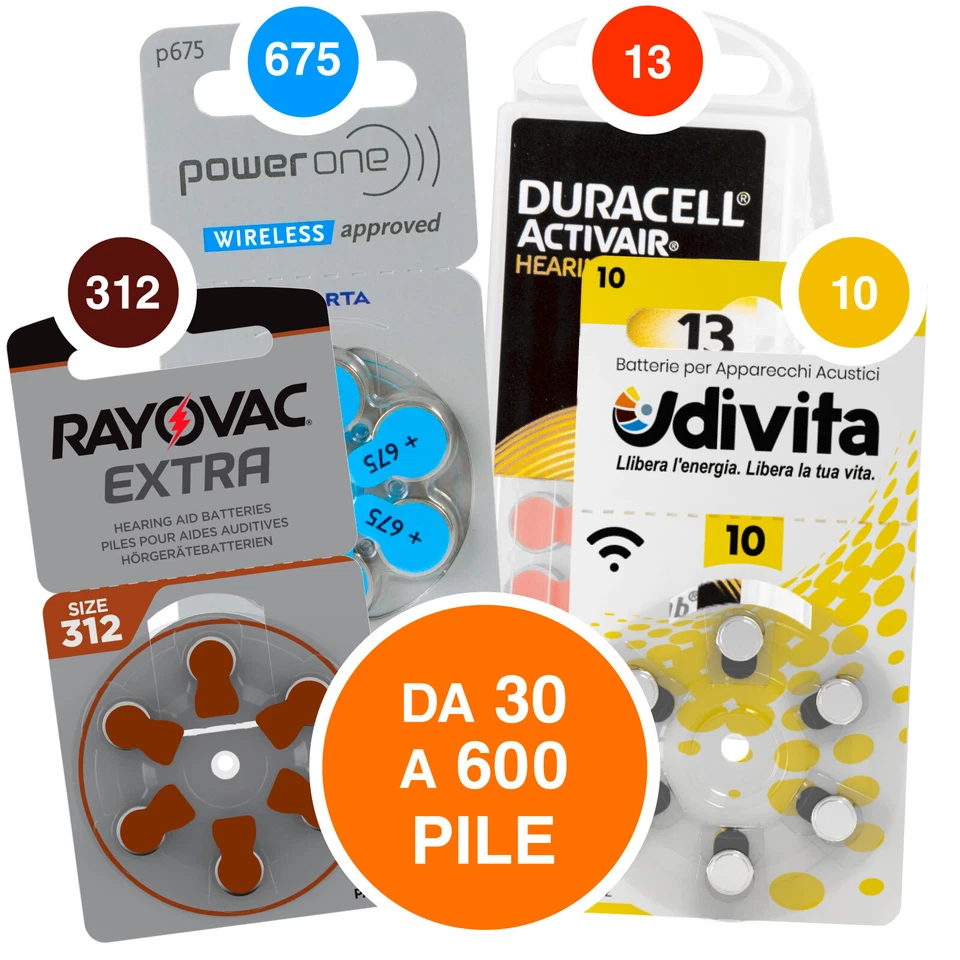 Batterie Rayovac Udivita Powerone Duracell Pile Misure Apparecchi Acustici - Immagine 1 di 1
