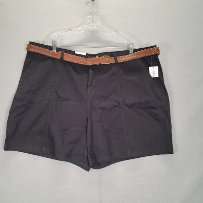 NEW Style & Co Women's Plus Mid Rise Bermuda Belted Shorts Black Size  24W - Image 1 of 4