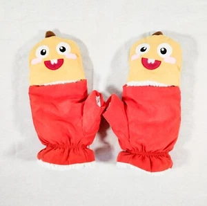 Vtg Kids VIPKID Winter Mittens Orange Yellow Face Dino - Picture 1 of 4