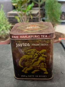 Vintage Old Indian Company Jay Tea Fine Darjeeling Tea Empty Litho Print Tin Box