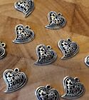 I Love Mom Silver Plated Heart Shaped Charms For Jewelry Making! Set Of 10! 