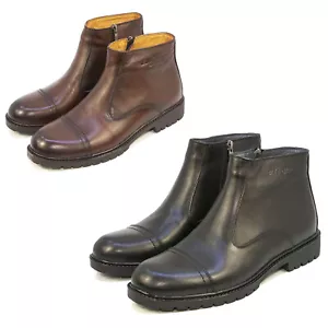 Elegantes Botas al tobillo de cuero con punta de gorra para hombre clima frío botas forradas de piel sintética - Imagen 1 de 14