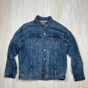 Chaqueta de mezclilla azul camionero American Eagle lavado medio botón delantero mediana - Imagen 1 de 17