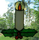 Christmas Candle Holly Stained Glass Suncatcher New Made in Australia