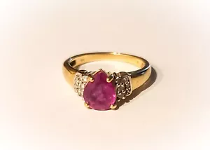 1.44ctw Teardrop Ruby Diamond Ring 18k Yellow Gold Size 7 - Picture 1 of 4