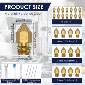 Brass 3D Printer Nozzles Kit Efficient Smooth 3D Printing Nozzles qitHy - Picture 1 of 11