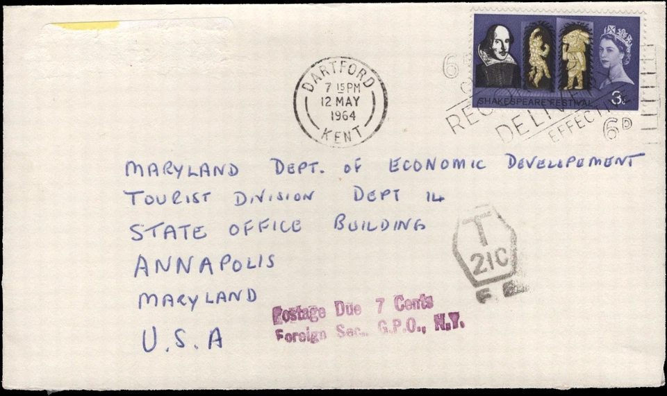 SAVOYSTAMPS - UNITED KINGDOM COVER - 1964 - Cover to Maryland USA - Image 1 of 1