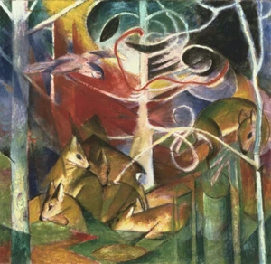 Deer in the Forest I Franz Marc Rehe Wald Tiere Bäume Vögel Unterholz B A3 01893 - Imagen 1 de 1