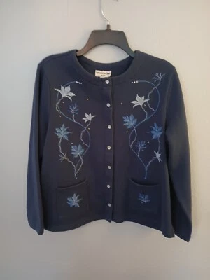 Cárdigan polar Breckenridge talla PL perla broches de presión azul con bordado Cottagecore  Foto 1 de 4