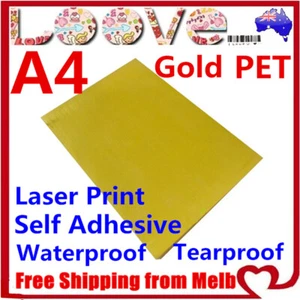20* A4 Glossy Gold PET Self Adhesive Vinyl Sticker Paper Sheet Label Laser Print - Picture 1 of 4