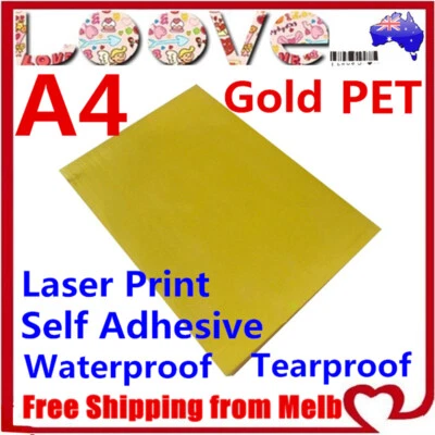 20* A4 Glossy Gold PET Self Adhesive Vinyl Sticker Paper Sheet Label Laser Print - Image 1 of 4