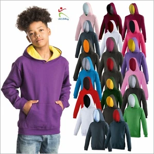 AWDis Kids Unisex Varsity Hoodie Contrast Colour Hooded Sweatshirt Casual wear - Picture 1 of 26