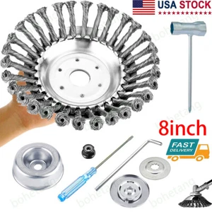 New 8 Inch Steel Wire Wheel Brush Grass Trimmer Head Weed With Adapter Kit US - Picture 1 of 10