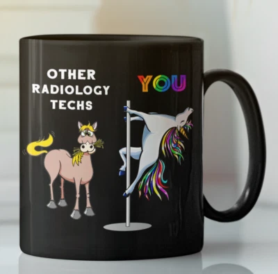 Radiology technician rainbow Unicorn pole dancing coffee mug,Funny coworker gift - Image 1 of 2