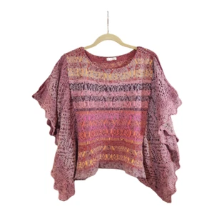 Cecilia Prado Crocheted Sleeve Boxy Fit Poncho Sweater Bohemian Women's Medium - Picture 1 of 6
