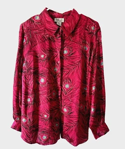 Vintage STYLE & CO 100 % SEIDE Damen 18W DK rosa Federdruck Langarm Bluse - Bild 1 von 14