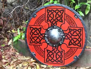 Viking Shield Norse 24" Medieval Wooden Carving Round Celtic Ornament Battle New - Picture 1 of 8