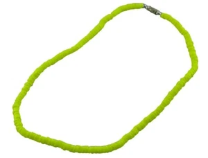 Tiger Smile Clam Round Chips Puka Shell Necklace 18" Neon Yellow - Picture 1 of 1