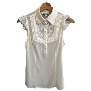 Top de coqueta de seda Bebe para mujer talla S blanco roto ribete de encaje romántico femenino - Imagen 1 de 8