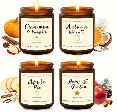 Holiday Candle Gift Set – Cinnamon Pumpkin, Apple Vanilla, Orange Jasmine Coc... - Image 1 of 4