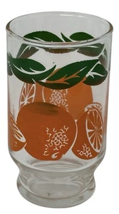 Vintage Anchor Hocking 1980's Juice Glass 4 oz Orange Leaves Retro Granny-Core - Picture 1 of 3