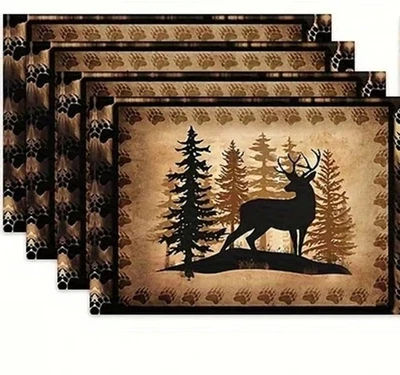 NUEVO 4 manteles rústicos silueta de ciervo cabaña rústica 12"x18" Foto 1 de 3