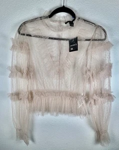 FOREVER 21 Sheer Top Pink Lace Large Whimsygoth Vintage Y2k Peasant BOHO New - Picture 1 of 7