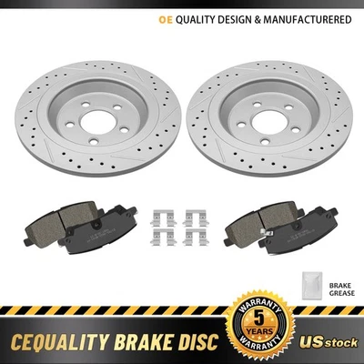 For 2015 - 2020 Ford Mustang 320mm Rear Drilled Solid Brake Rotors Brake Pads - Image 1 of 4