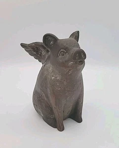 VINTAGE Detailed Flying Winged Pig Ceramic Bronzed Decoration 7" by 3 1/2" - Picture 1 of 8
