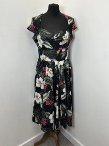 Hell Bunny Tropical Floral Dress Size Large Rockabilly Retro Pinup 50’s - Picture 1 of 10