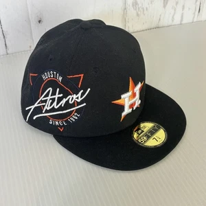 Houston Astros Hat Cap Fitted Mens 7 1/4 Black Orange MLB Baseball New Era - Picture 1 of 8