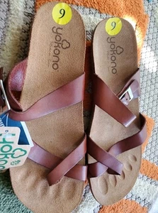 Yokono Women's Made in Spain Toe Ring/Loop Sandals Brown Leather NEW NWT Sz. 9 - Picture 1 of 7