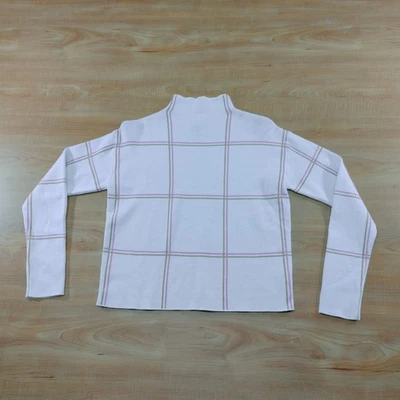 Suéter Top Tahari Cuello Simulado A Cuadros Manga Larga Blanco Rosa Verde Para Mujer XS Foto 1 de 4