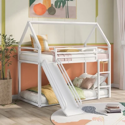Litera Doble sobre Twin Metal Niños Dormitorio Loft Cama Marco con Escalera Incorporada Foto 1 de 4