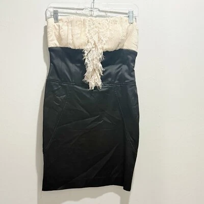 Vestido ceñido al cuerpo BEBE para mujer negro marfil pestañas encaje volantes delantero sin tirantes talla M Foto 1 de 4