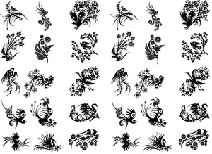 Swirly Birds 30 pcs 1 Inch Black Fused Glass Decals - Picture 1 of 1