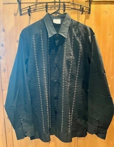 Guayaberas Abdala Shirt - Mens 40 Black Long Sleeve Embroidered - Picture 1 of 6