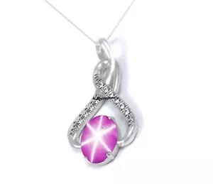 Lindy Star Necklace In 925 Sterling Silver Lab Create Pink Star Sapphire Pendant - Picture 1 of 4