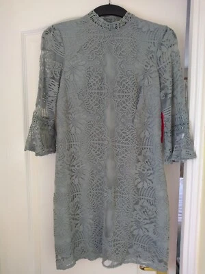 Blue  3/4 sleeve lace mini dress with high neck Size 8 - Image 1 of 4