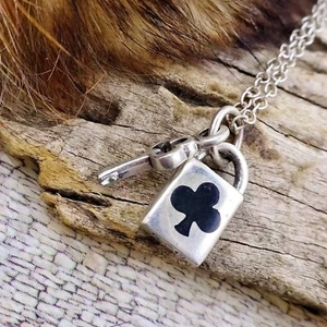 Vintage Lock & Key Necklace Sterling Silver Pendant & Chain - Picture 1 of 2