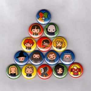 PINES/BOTONES HARRY POTTER CHIBI 1" (Hogwarts Slytherin Gryffindor Hufflepuff - Imagen 1 de 4