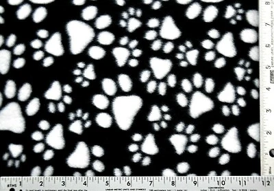 BTY * СОБАКА ИЛИ КОШКА БЕЛЫЙ ЛАПЫ ПРИНТЫ БОЛЬШОЙ И МАЛЕНЬКИЙ НА ЧЕРНЫЙ ФЛИС ТКАНИ 1 ЯРД 60 X 36» - Изображение 1 из 2